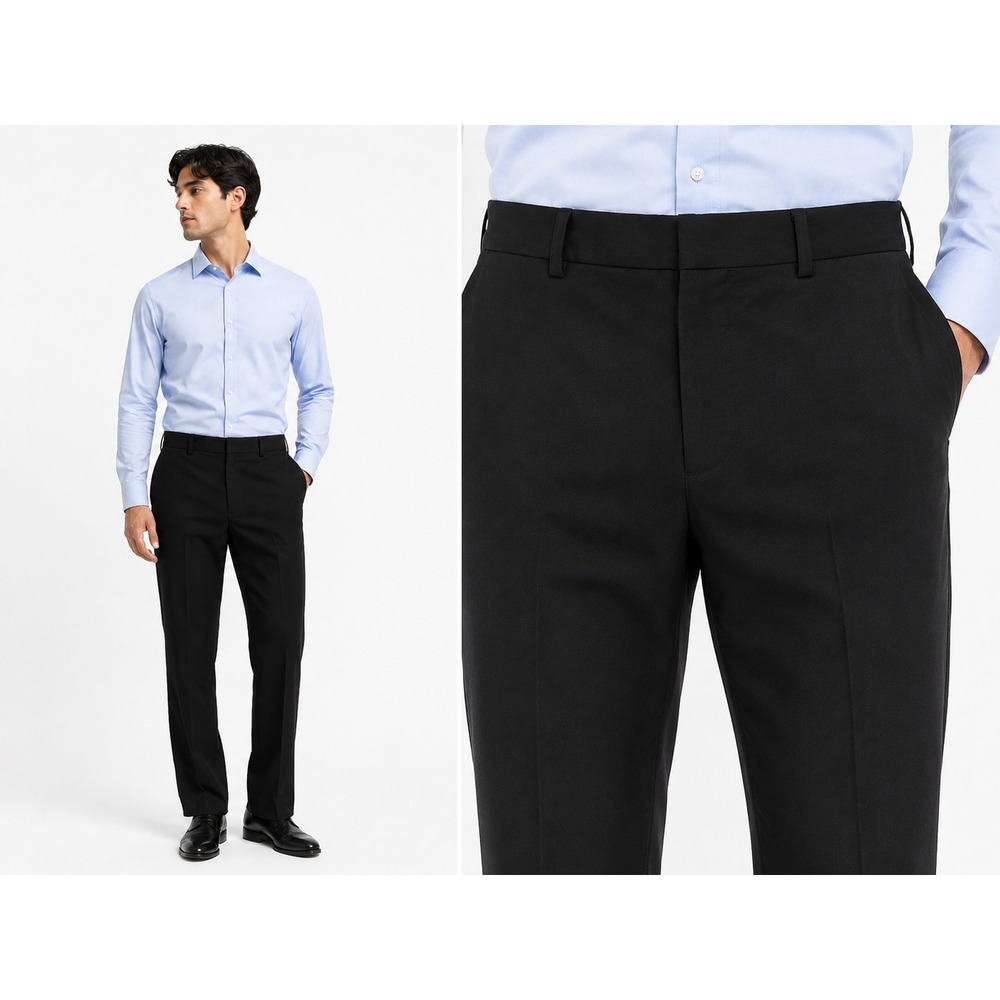 Zara Wool Dress Pants Mens 30 Black Flat Front Straight Leg Slash Pocket Formal